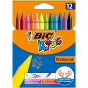 BIC Kids Plastidecor - 12 Craies de coloriage à la cire - couleurs vives