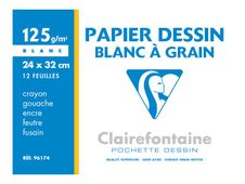 Clairefontaine Dessin à Grain - Pochette papier à dessin - 12 feuilles - 24 x 32 cm - 125 gr - blanc