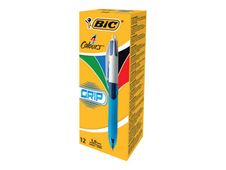 BIC 4 Colours Grip - Balpen met 4 kleuren - zwart, rood, blauw, groen - 1 mm - gemiddeld - terugtrekbaar (pak van 12)