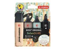STABILO BOSS ORIGINAL NatureCOLORS - Markeerstift - warm grijs, beige, aardegroen, zwart - inkt op waterbasis - 2-5 mm (pak van 4)