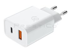 Prestico F11 - Adaptateur secteur - 20 Watt - 3 A - Quick Charge 3.0 - 2 connecteurs de sortie (24 pin USB-C, USB) - blanc