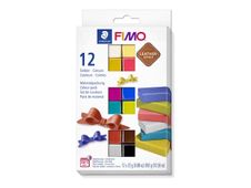 FIMO Leather Effect 8013 C - Ensemble de pâte à modeler - 12 pièces - 300 g - noir, olive, ivoire, indigo, gris perle, fuchsia, rouille, myrtille, ocre, lagon, écran, jaune safran