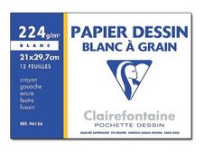 Clairefontaine Dessin à Grain - Pochette papier à dessin - 12 feuilles - A4 - 224 gr - blanc