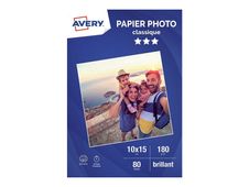 Avery - Papier Photo brillant - 10 x 15 cm - 180 g/m² - impression jet d'encre - 80 feuilles