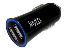 JAYM - Chargeur allume cigare pour voiture - 2 USB + câble USB vers Lightning - noir