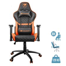 Fauteuil gamer ARMOR ONE - accoudoirs réglables - appui-tête intégré - noir et orange
