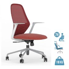 Fauteuil de bureau TIME - accoudoirs fixes gris clair - rouge