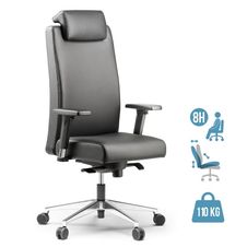 Fauteuil de bureau BOP - accoudoirs réglables - appui-tête - cuir noir