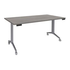 Table de réunion abattantes - L160 x P80 cm - pied alu - plateau imitation chêne gris
