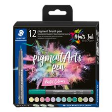 STAEDTLER Pigment brush 371 - 12 feutres pointe pinceau - couleurs pastel assorties