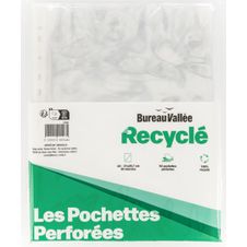 Bureau Vallée Recyclé - Lot de 50 Pochettes Perforées A4 Polypropylène 100% Recyclé - Lisses 5/100 