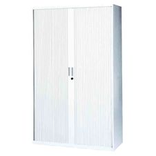 Armoire haute à rideaux - L120  x H198 x P43 cm - 4 tablettes - blanc