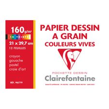 Clairefontaine Etival - Pochette papier à dessin - 12 feuilles - A4 - 160 gr - couleurs vives