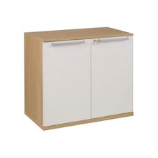 Armoire mi-haute SLIVER - L80 x H75 x P45 - 2 portes - Chêne fil et blanc