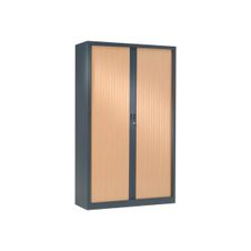 Armoire haute monobloc à rideaux GENERIC - 198 x 120 x 43 cm - corps anthracite - rideaux imitation hêtre