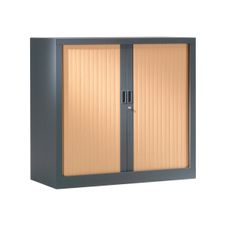 Armoire mi-haute monobloc à rideaux GENERIC - 100 x 120 x 43 cm - anthracite/imitation hêtre