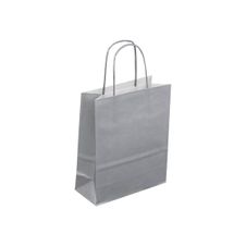 50 Sacs cadeau kraft - poignées torsadées - 18 cm x 8 cm x 22 cm - argent