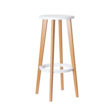 2 Tabourets hauts WOODY - pied hêtre - assise blanche