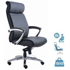 Fauteuil de bureau WILLIAM - accoudoirs articulés - appui-tête intégré - cuir noir