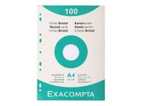 Exacompta - Pack de 100 Fiches Bristol - A4 - petits carreaux - perforées - blanc