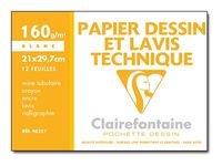 Clairefontaine Dessin à Grain - Pochette papier à dessin - 12 feuilles - A4 - 160 gr - blanc
