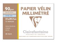 Clairefontaine - Pochette papier à dessin millimétré velin - 12 feuilles - A4 - 90G