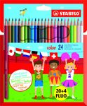 STABILO Color - 24 Crayons de couleur (20 couleurs classiques + 4 fluo)