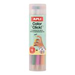 APLI Color Click - Étui de 12 porte-mines multicouleurs avec capuchons numérotés - taille-crayon et recharges.