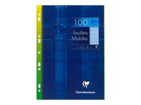 Clairefontaine - feuilles simples A4 - 100 pages - grands carreaux (Seyes) - perforées - bleu