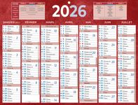 Calendrier bancaire année civile BOUCHUT "222 Rouge" 32 x 42 cm coloris rouge Pefc 70 %