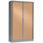 Armoire métallique haute monobloc à rideaux - 198x120x45cm - gris/merisier
