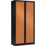 Armoire métallique haute monobloc à rideaux - 198x120x45cm - noir/merisier