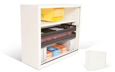 Armoire métallique basse monobloc à rideaux - 105x120x45cm - beige