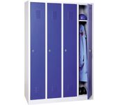 Vestiaire industrie propre monobloc 4 colonnes - H180 x L120 x P50 cm - gris/bleu