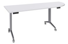 Table de réunion abattantes angle à droite - L200 x P80 cm - pied alu - plateau blanc perle