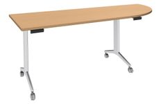 Table de réunion abattantes angle à droite - L200 x P80 cm - pied blanc - plateau imitation hêtre