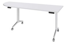 Table de réunion abattantes angle à gauche - L200 x P80 cm - pied blanc - plateau blanc perle