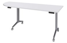 Table de réunion abattantes angle à gauche - L200 x P80 cm - pied alu - plateau blanc perle