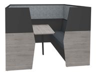 Box acoustique IN'TEAM - L210 x H 150 x P170 cm - 6 places avec table - structure chêne gris et carbone - panneaux gris chiné