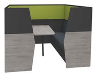 Box acoustique IN'TEAM - L210 x H 150 x P170 cm - 6 places avec table - structure chêne gris et carbone - panneaux vert chartreux