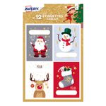 12 étiquettes cadeaux de Noël, bonhomme de neige et Père Noël