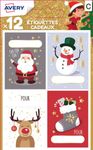 Avery - 12 Étiquettes cadeau kraft Noël
