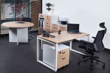 Bureau droit MT1 Elégance - L120 x P67 x H75 cm - pieds blancs - plateau imitation hêtre