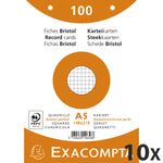 Exacompta - 10 Packs de 100 Fiches Bristol - A5 - petits carreaux - perforées - couleurs assorties