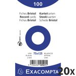 Exacompta - 20 Packs de 100 Fiches Bristol - 7,5 x 12,5 cm - unies - non perforées - blanc