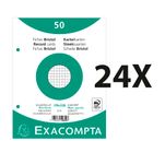 Exacompta - 24 Packs de 50 Fiches Bristol - 17 x 22 cm - petits carreaux - perforées - blanc