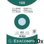 Exacompta - 10 Packs de 100 Fiches Bristol - A5 - lignées - non perforées - bleu