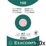 Exacompta - 10 Packs de 100 Fiches Bristol - A5 - lignées - non perforées - rose