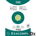Exacompta - 10 Packs de 100 Fiches Bristol - A5 - lignées - non perforées - vert