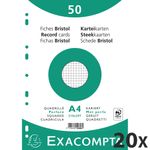 Exacompta - 20 Packs de 50 Fiches Bristol - A4 - petits carreaux - perforées - blanc